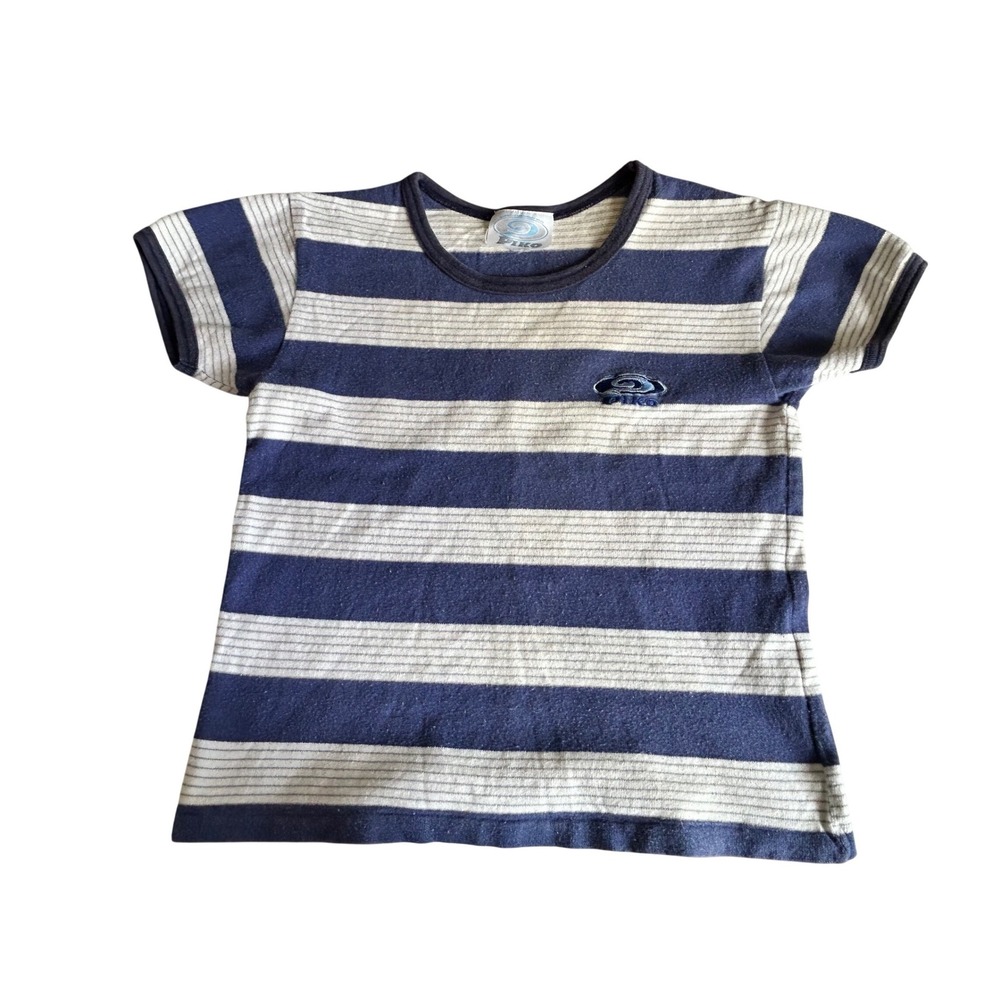 Vintage Piko Hawaiian Longboard Wear Striped Surf T-Shirt Purple White Womens